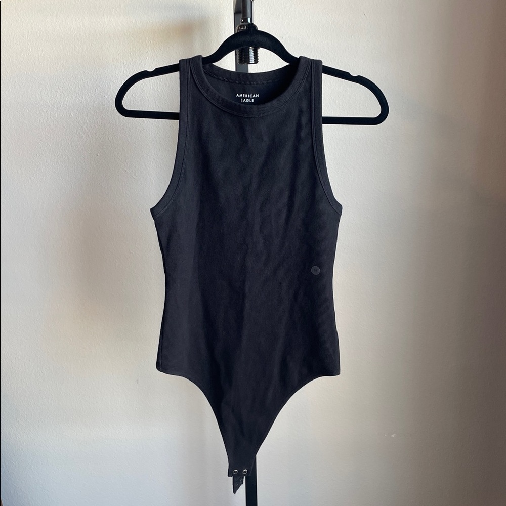 American Eagle Black Thong Ribbed Bodysuit